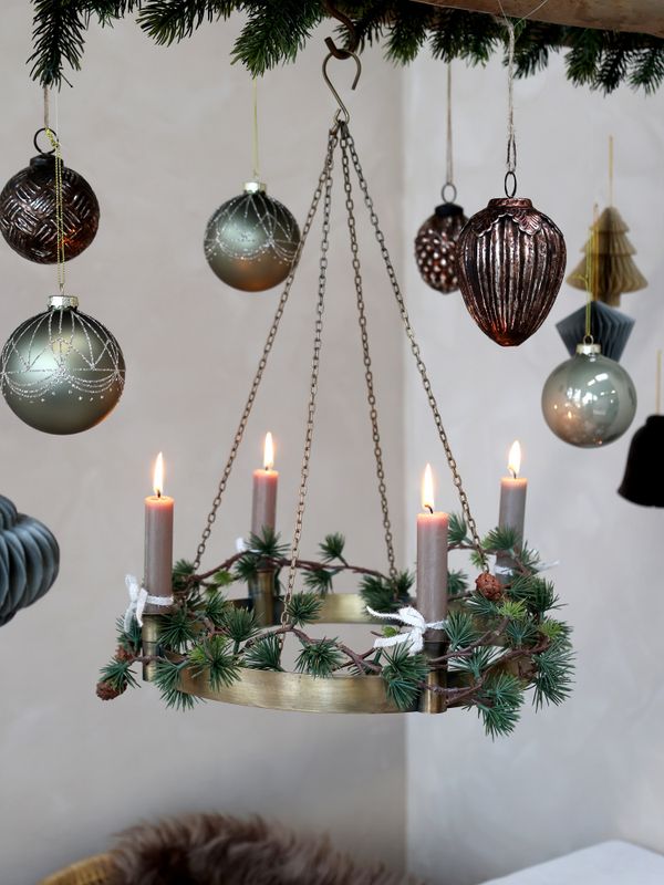 Julekule med glimmer mønster Ø8 cm, chokolade