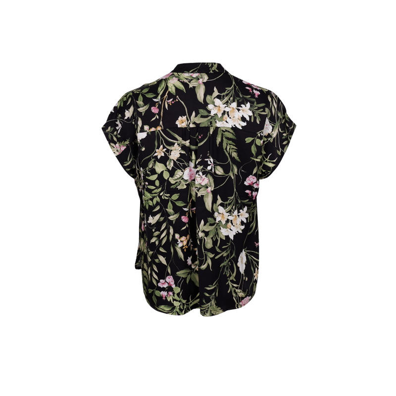 Blomsterprintet satengbluse med korte ermer