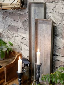 Hovedbilde Brett i tre st&oslash;rrelser, antikk sink