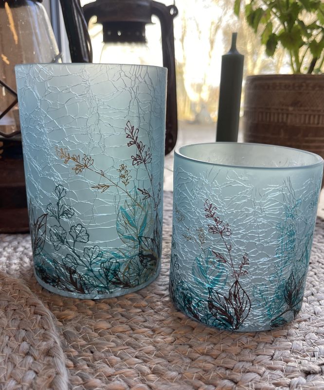 Lysglass strå aqua 8x10 cm