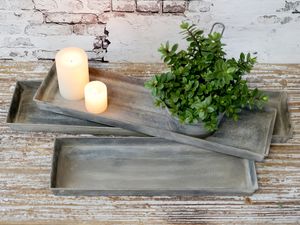 Hovedbilde Brett i tre st&oslash;rrelser, antikk sink